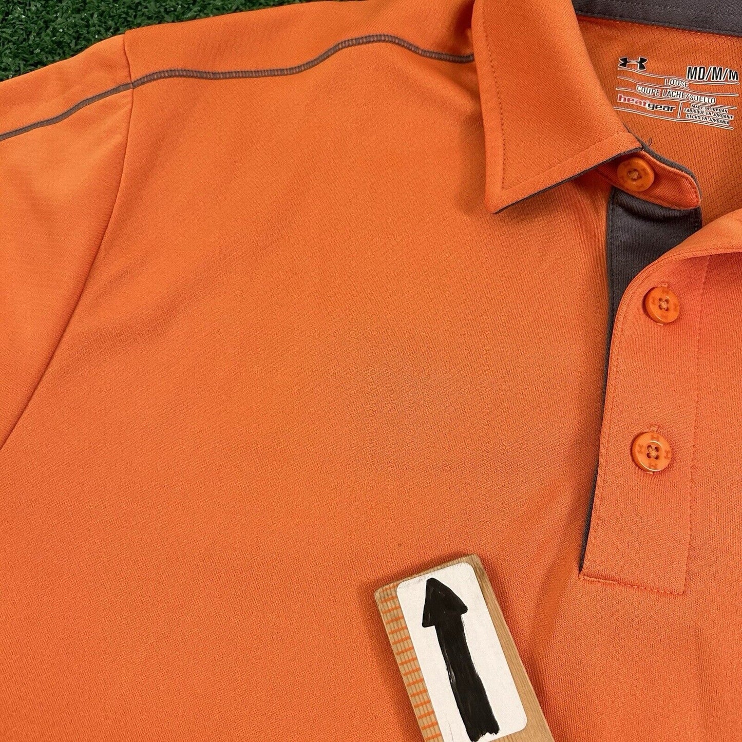 Under Armour Polo Shirt Mens Medium Orange Short Sleeve Golf Athletic Heatgear
