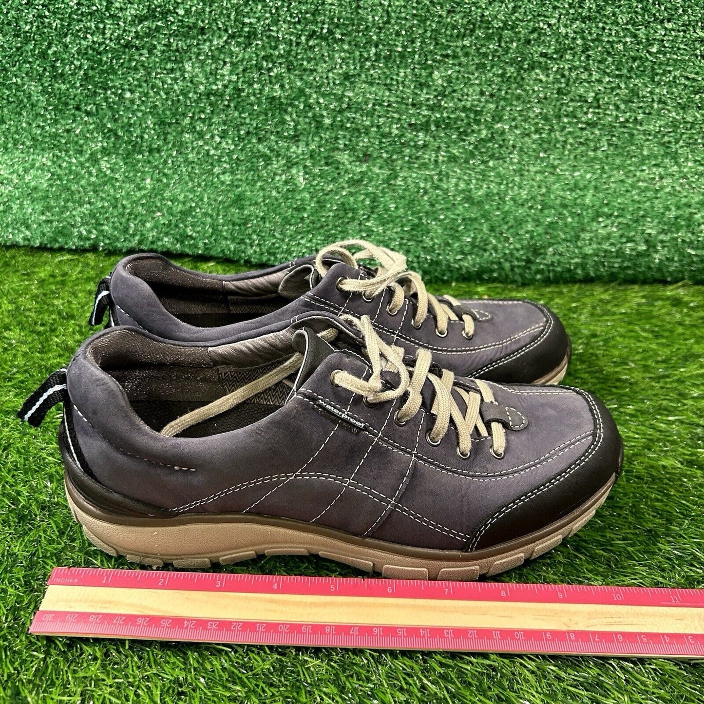 Clarks Wave Walk Womens 8.5 N Blue Beige Leather Shoes Sneakers Hiking Outdoor