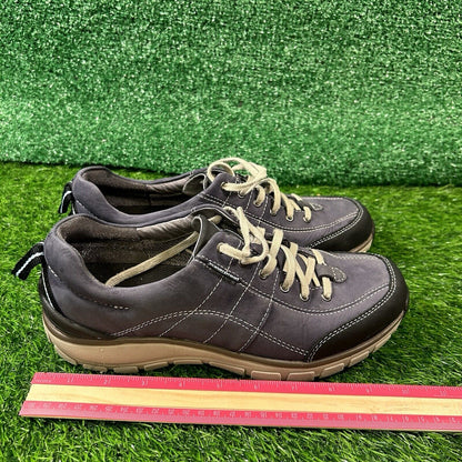 Clarks Wave Walk Womens 8.5 N Blue Beige Leather Shoes Sneakers Hiking Outdoor