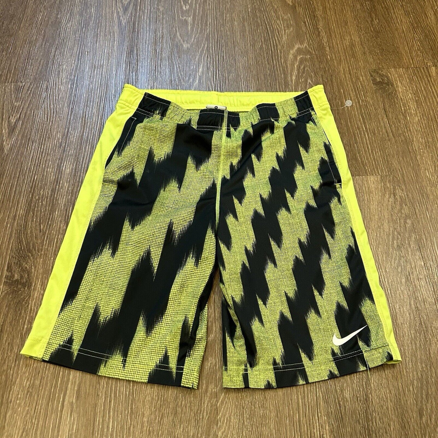 Nike Shorts Mens Medium 29" Neon Green Black Striped Dri-Fit Basketball Athletic