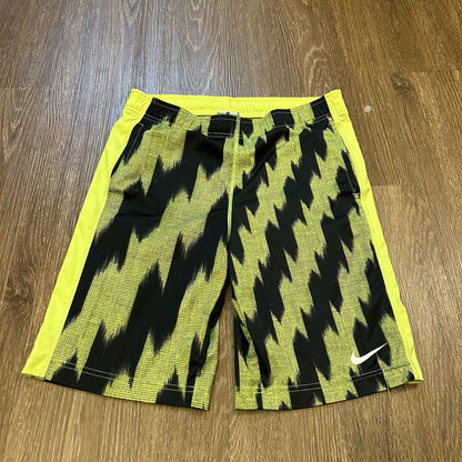 Nike Shorts Mens Medium 29" Neon Green Black Striped Dri-Fit Basketball Athletic
