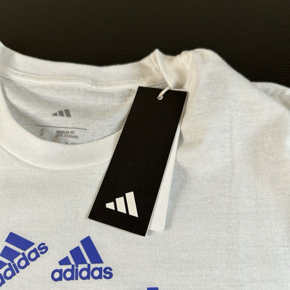 Adidas Shirt Mens Small White Short Sleeve Graphic Tee Casual Crewneck New