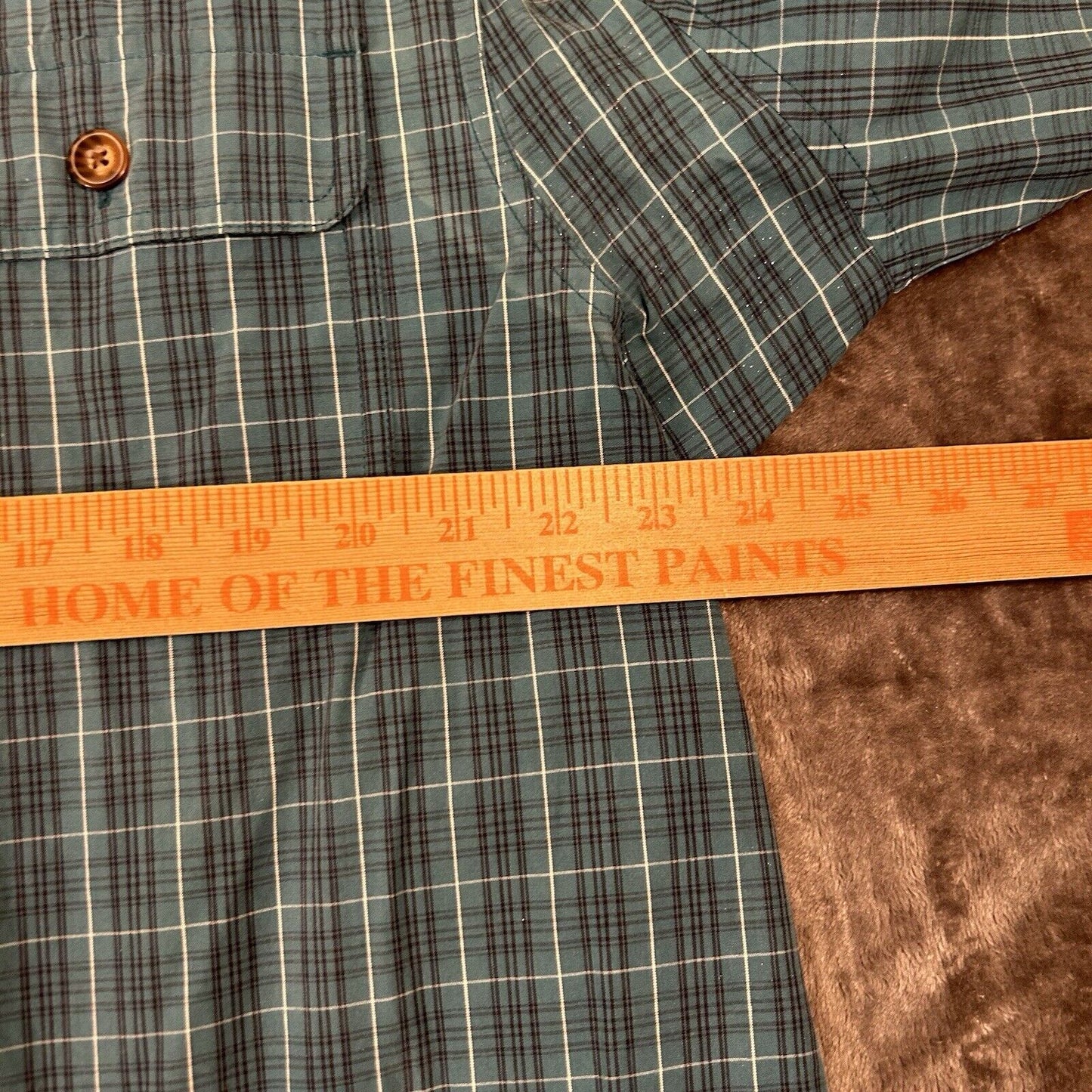 Duluth Trading Shirt Men Large Turquoise Check Preppy Button Up Long Sleeve Work