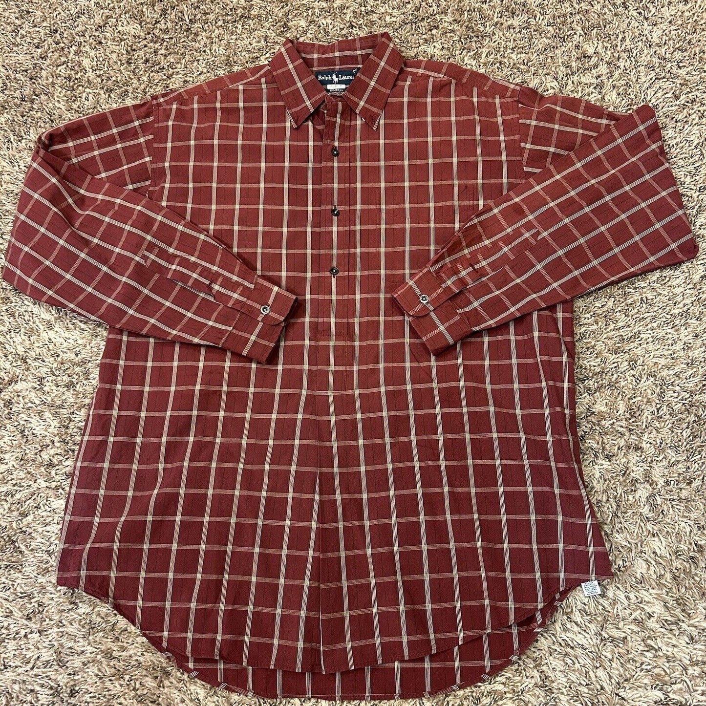 Ralph Lauren Shirt Mens Large Red Check Button Up Long Sleeve Kimbell Casual
