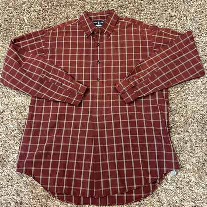 Ralph Lauren Shirt Mens Large Red Check Button Up Long Sleeve Kimbell Casual