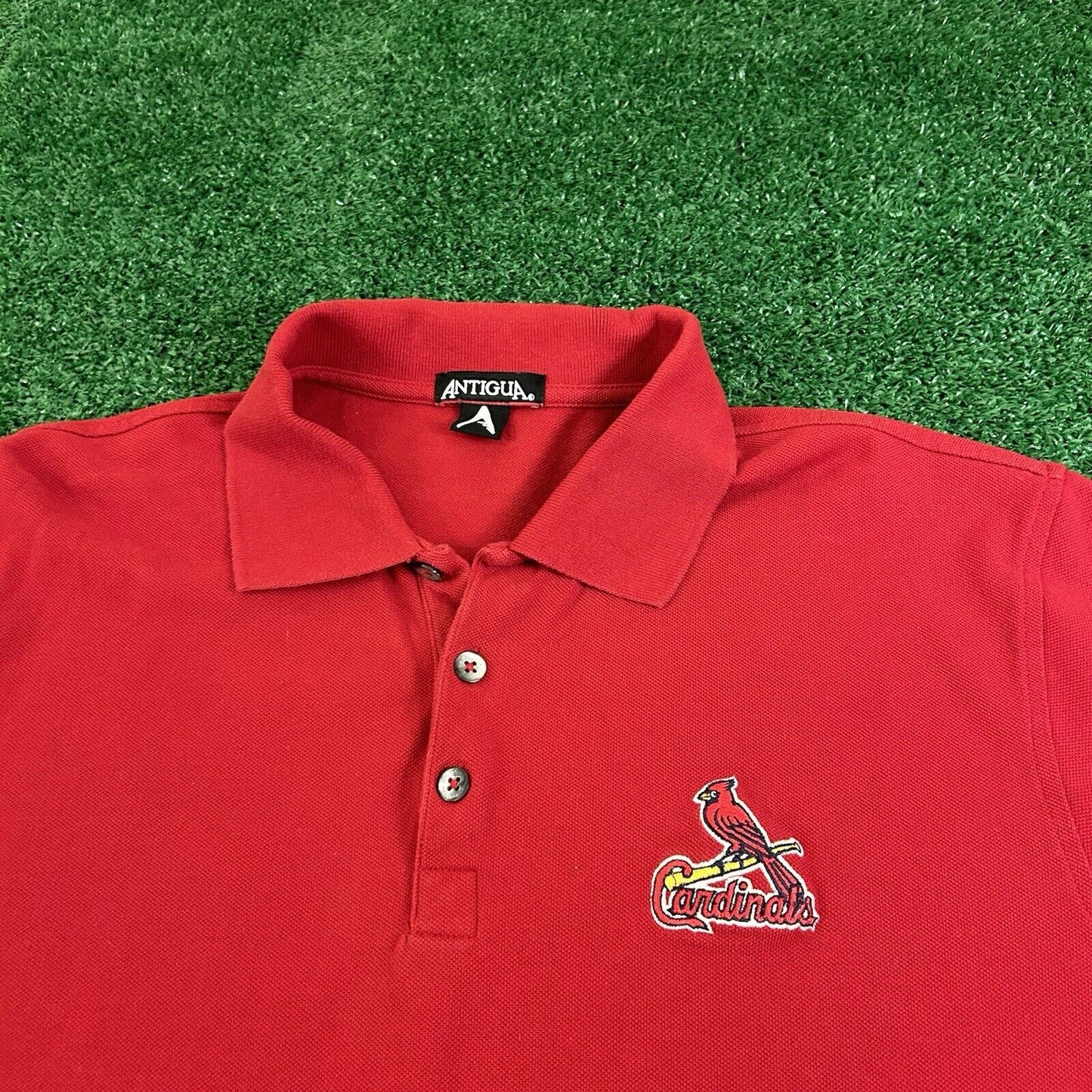 St Louis Cardinals Polo Shirt Mens Large Red Short Sleeve Antigua MLB Baseball