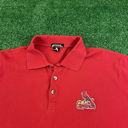 St Louis Cardinals Polo Shirt Mens Large Red Short Sleeve Antigua MLB Baseball