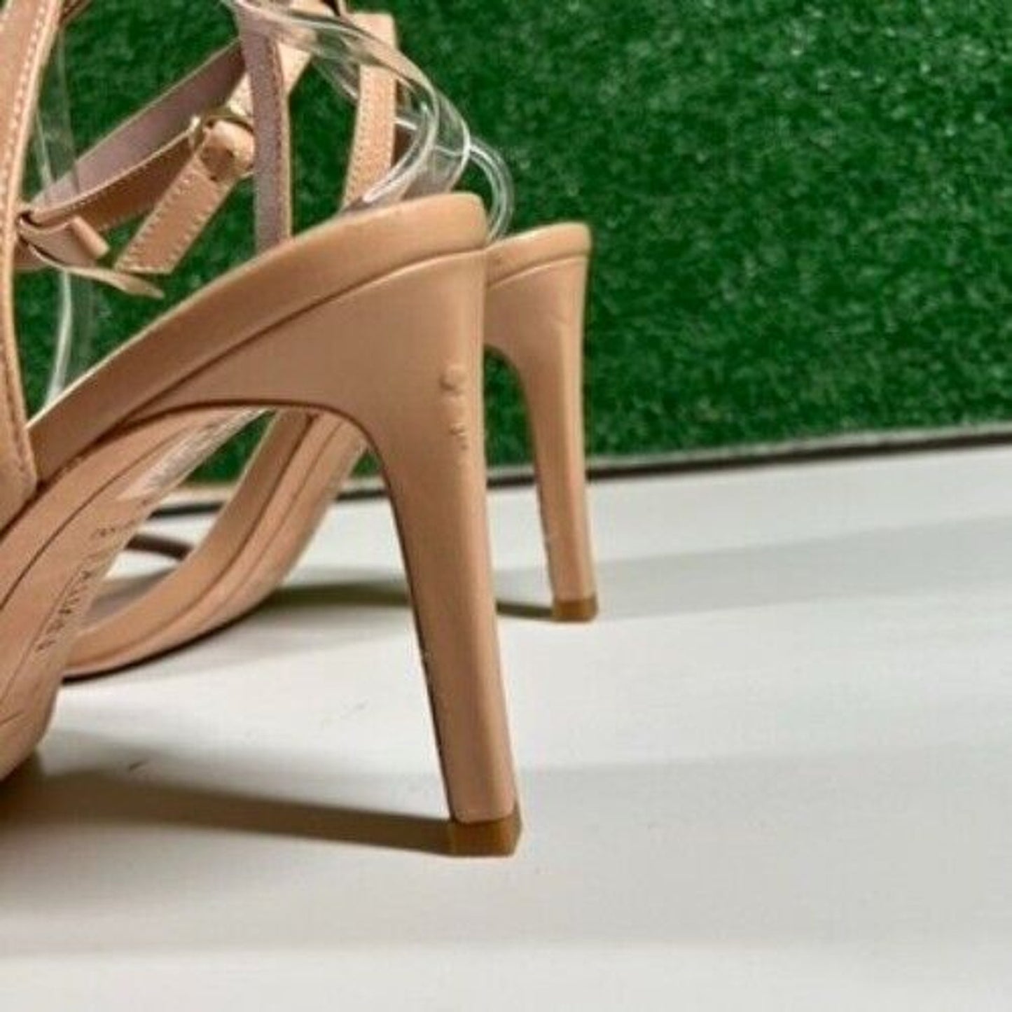 Deltan Ankle Strap Heeled Sandals Bow Detail Nude Beige Stiletto Womens 10 M