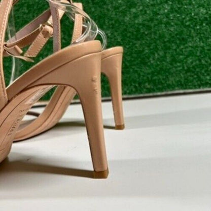 Deltan Ankle Strap Heeled Sandals Bow Detail Nude Beige Stiletto Womens 10 M