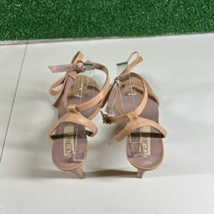 Deltan Ankle Strap Heeled Sandals Bow Detail Nude Beige Stiletto Womens 10 M