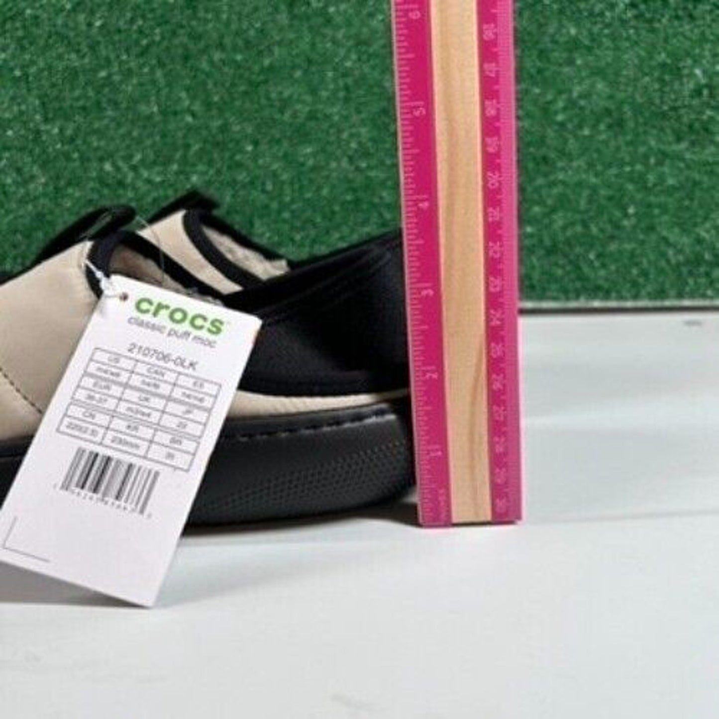 Crocs Classic Puff Mocs Beige Black Slip On Casual Comfort Shoes Womens 6 New