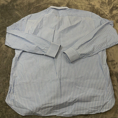 J Crew Shirt Mens Extra Large 17 17.5 Blue White Striped Button Up Long Sleeve