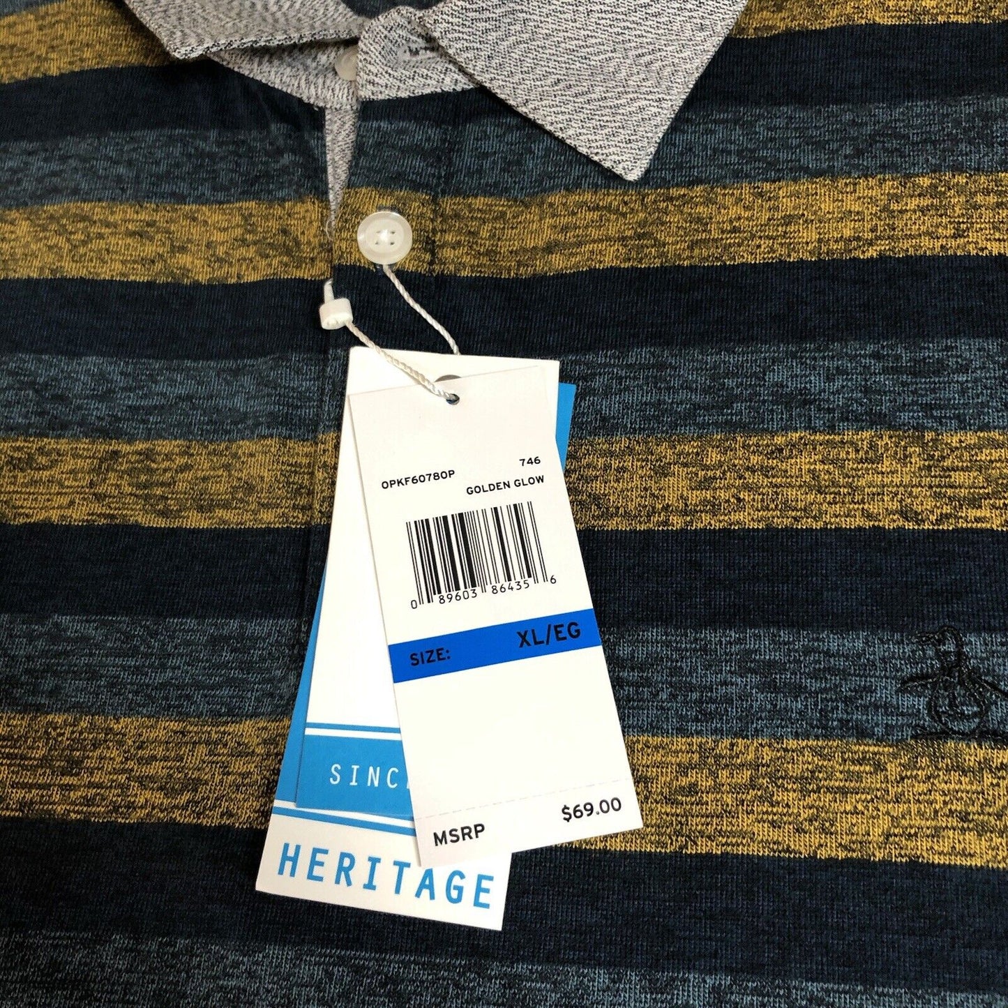 Penguin Munsingwear Shirt Mens Extra Large Blue Yellow Striped Heritage Slim New