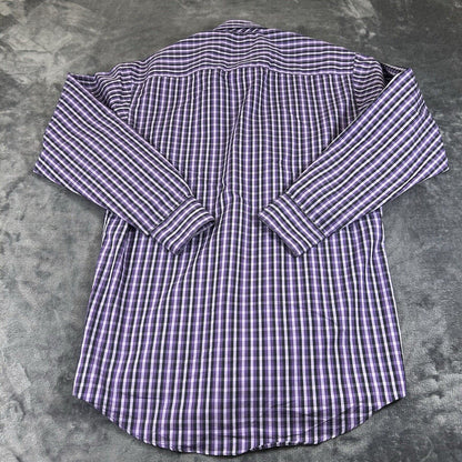 Alfani Shirt Mens Small Purple Black Plaid Button Up Long Sleeve Performance