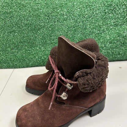 Sorel Combat Ankle Boots Womens 6.5 M Brown Leather Outdoor Fur Trim Comfort