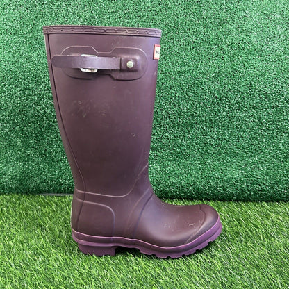 Hunter Original Tall Rain Boots Youth Kids 6 Purple Buckle Rubber Waterproof