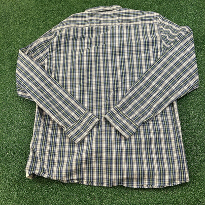 American Eagle Shirt Mens Medium Blue Green Plaid Button Up Long Sleeve Y2K
