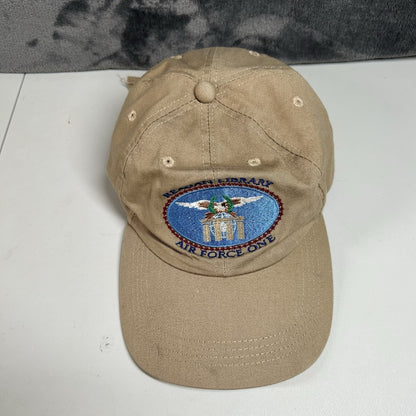 Vintage Reagan Library Air Force One Hat Cap Mens Tan Strap Back Adjustable
