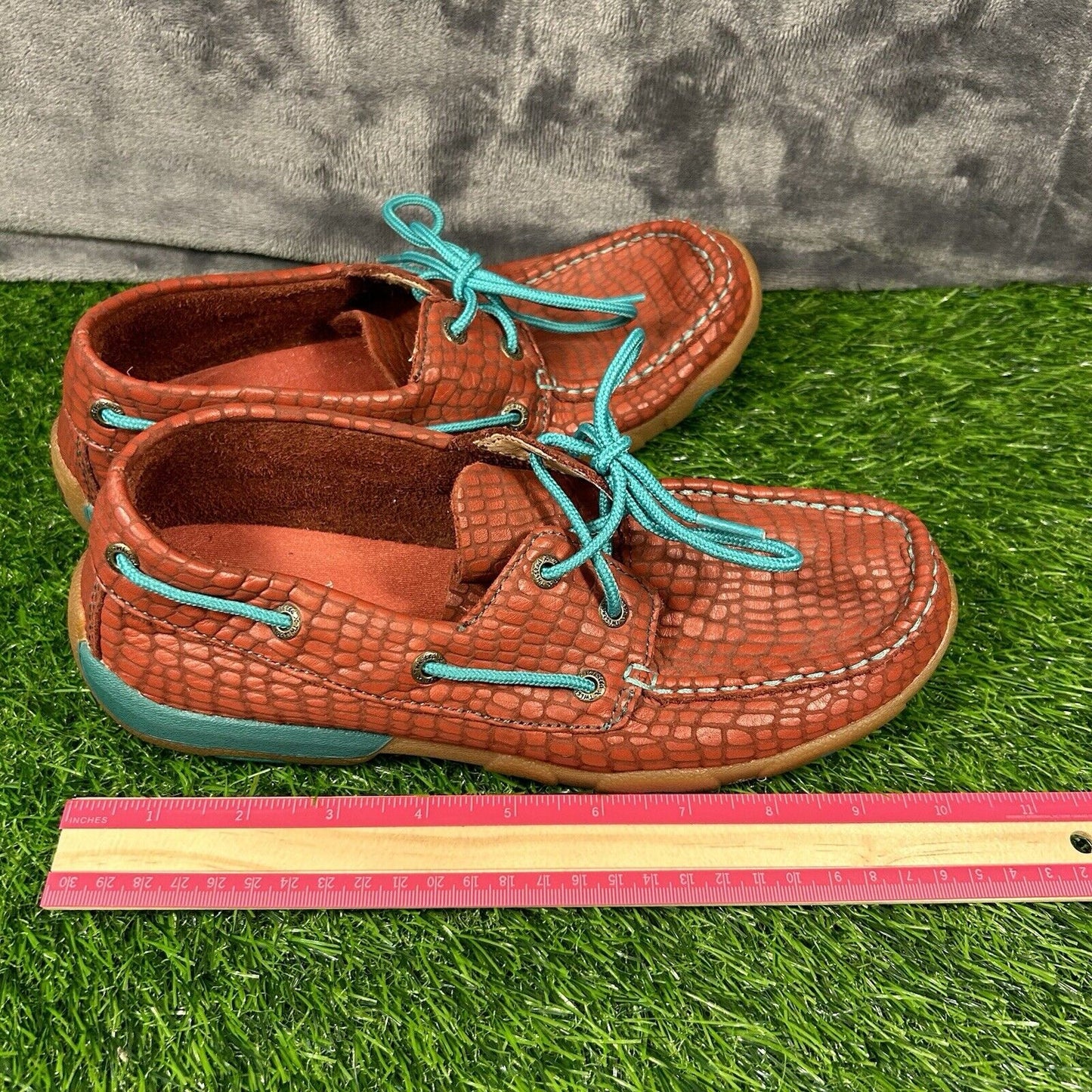 Twisted X Loafers Womens 7.5 M Red Blue Leather Boat Shoes crocodile Print Lace