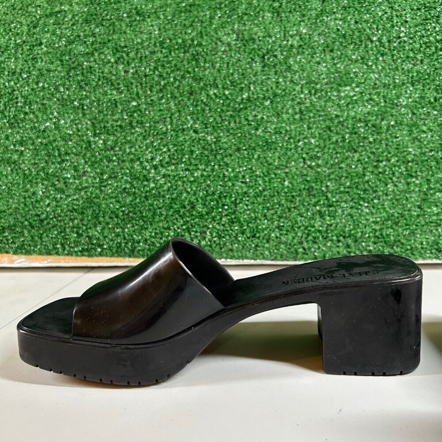 Steve Madden Harlin Platform Sandals Block Heel Slide On Mule Black Womens 7M