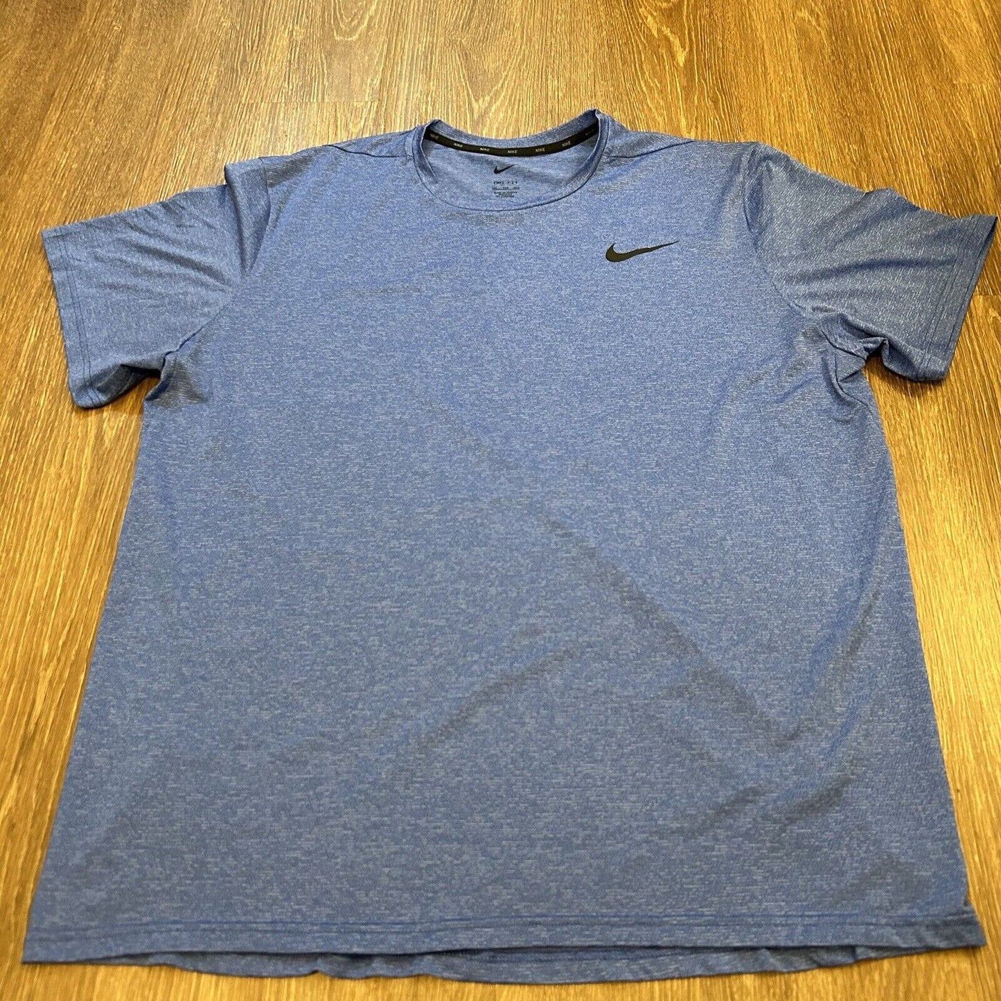 Nike Running Shirt Mens XXL 2XL Blue Black Swoosh Short Sleeve Dri-Fit Athletic