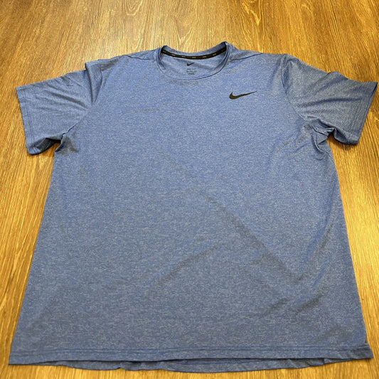 Nike Running Shirt Mens XXL 2XL Blue Black Swoosh Short Sleeve Dri-Fit Athletic