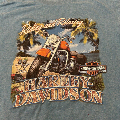Harley Davidson Shirt Mens Extra Large Blue Short Sleeve Motorcycles Beach Y2K