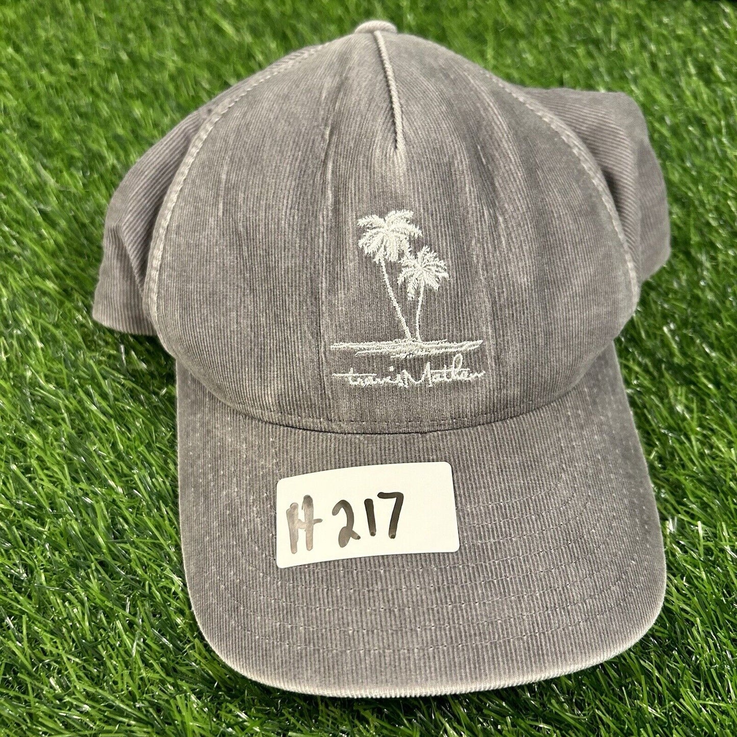 Travis Mathew Golf Hat Cap Mens Strapback Gray White Corduroy Palm Trees Yupoong