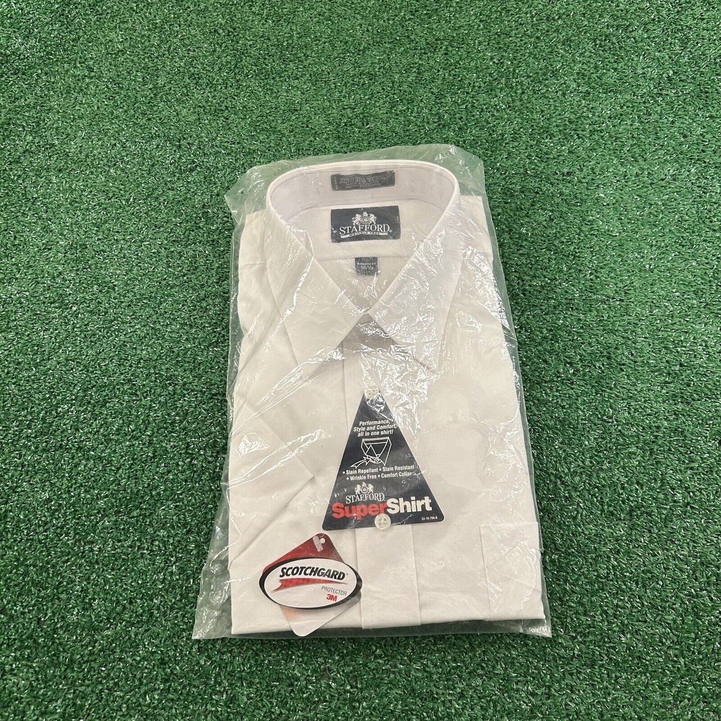 Stafford Super Shirt Mens 16.5 White Athletic Fit Button Up Short Sleeve NEW