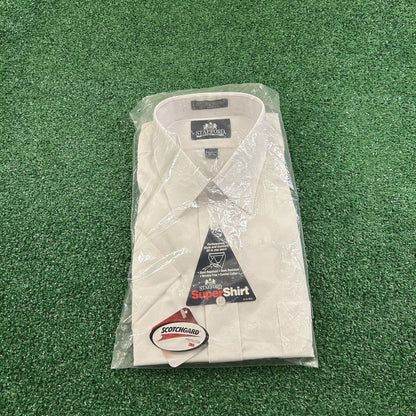 Stafford Super Shirt Mens 16.5 White Athletic Fit Button Up Short Sleeve NEW