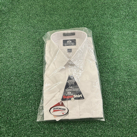 Stafford Super Shirt Mens 16.5 White Athletic Fit Button Up Short Sleeve NEW