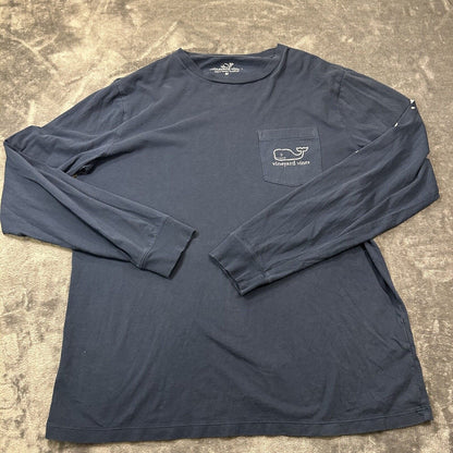 Vineyard Vines Shirt Mens Medium Blue White Long Sleeve Graphic Tee Casual