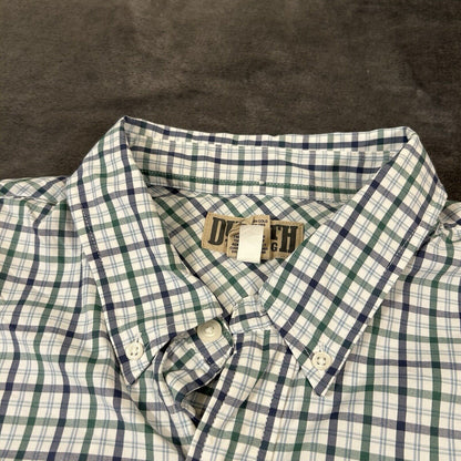 Duluth Trading Shirt Mens Extra Large White Green Check Button Up Nylon Stretch