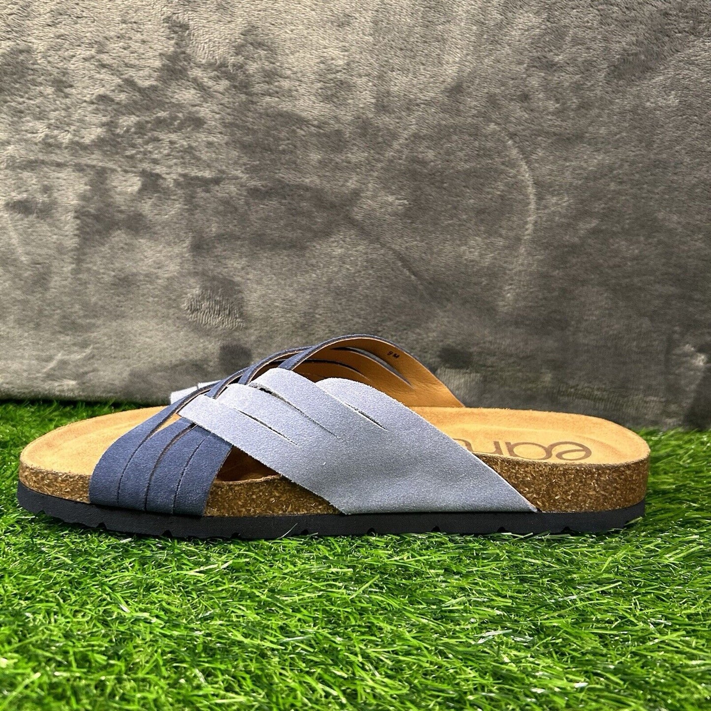 Earth Sandals Womens 9 M Blue Suede Slides Crossband Slip On Casual Comfort