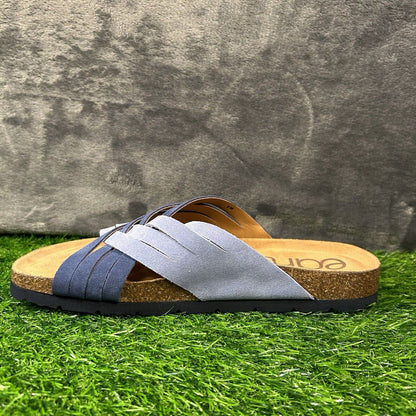 Earth Sandals Womens 9 M Blue Suede Slides Crossband Slip On Casual Comfort