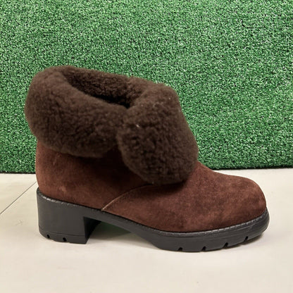 Sorel Combat Ankle Boots Womens 6.5 M Brown Leather Outdoor Fur Trim Comfort