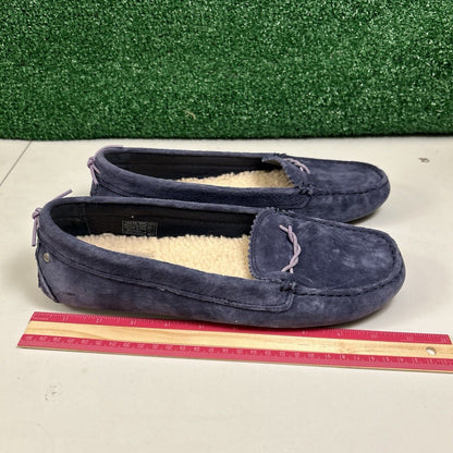 Ugg Ansley Moccasins Womens 10 M Blue Suede Slippers Casual Comfort Fur Warm