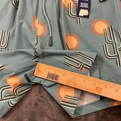 ROWM Swim Shorts Men Large 33" Green Cactus Boardies Quick Dry Drawstring NEW