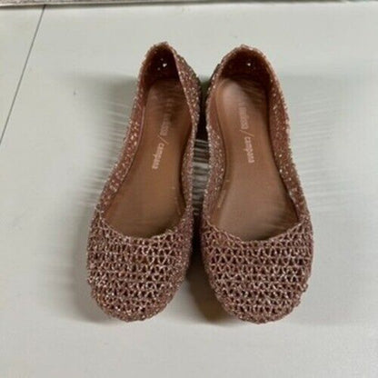 Mini Melissa Campana Glitter Ballet Flats Sparkle Shoes Rose Gold Kids Size 3Y