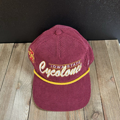 Iowa State Cyclones Hitch Hat Cap Mens Maroon Corduroy Rope Snapback '47 Y2K NEW