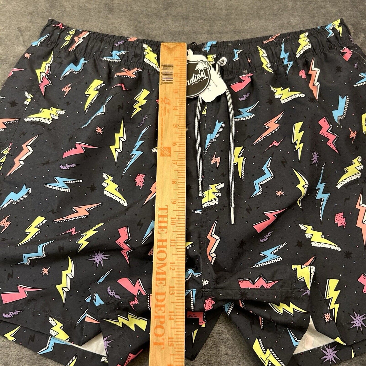 Boardies Board Shorts Mens Extra Large 34" Black Zaps Neon Swim Drawstring NEW