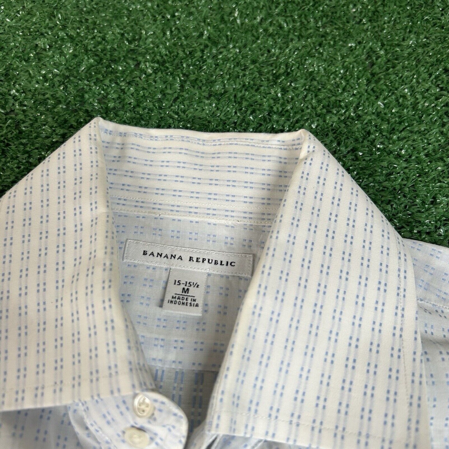 Banana Republic Shirt Mens Medium White Blue Geometric Button Up Long Sleeve