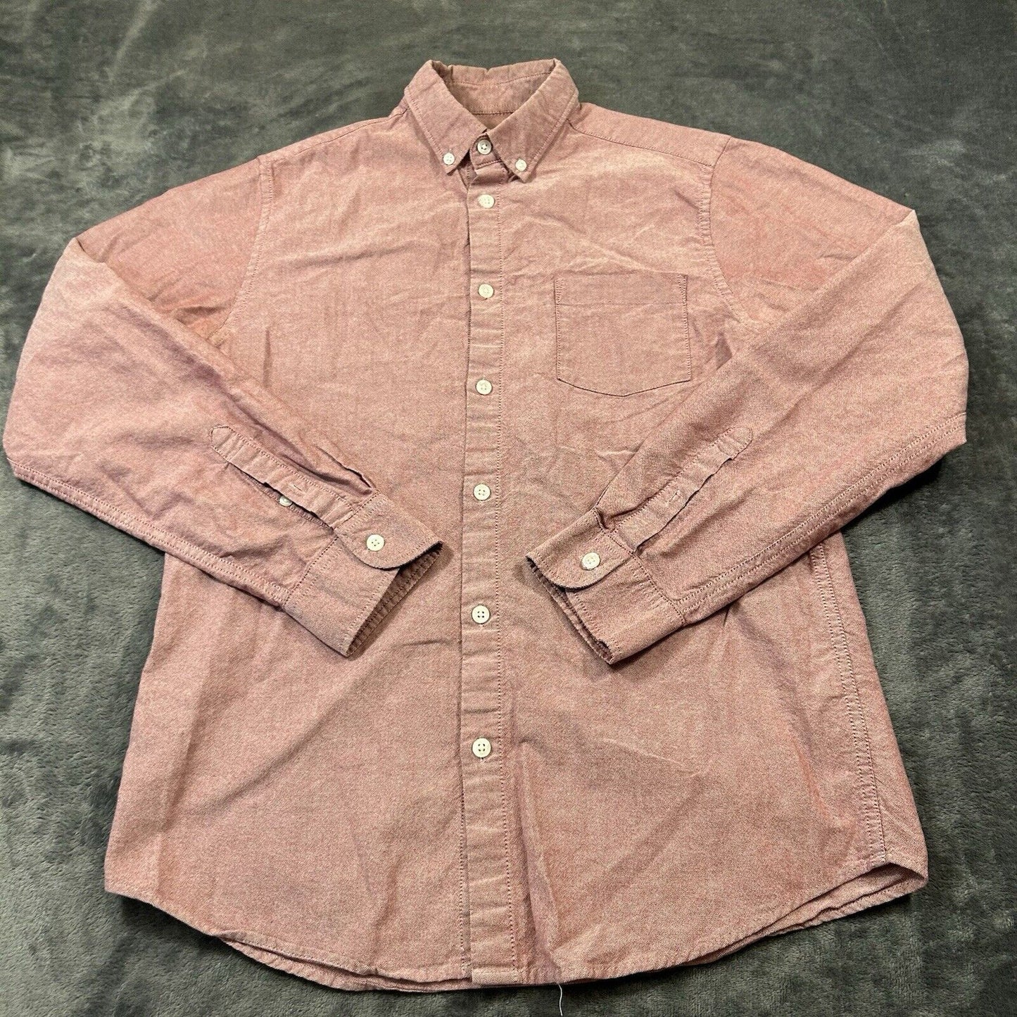 Primark Shirt Mens Medium Red Button Up Long Sleeve Slim Fit 15.5 Work Casual