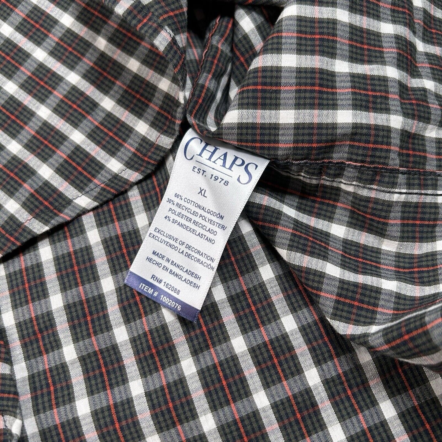 Chaps Shirt Mens Extra Large Green Red Plaid Stretch Button Up Long Sleeve