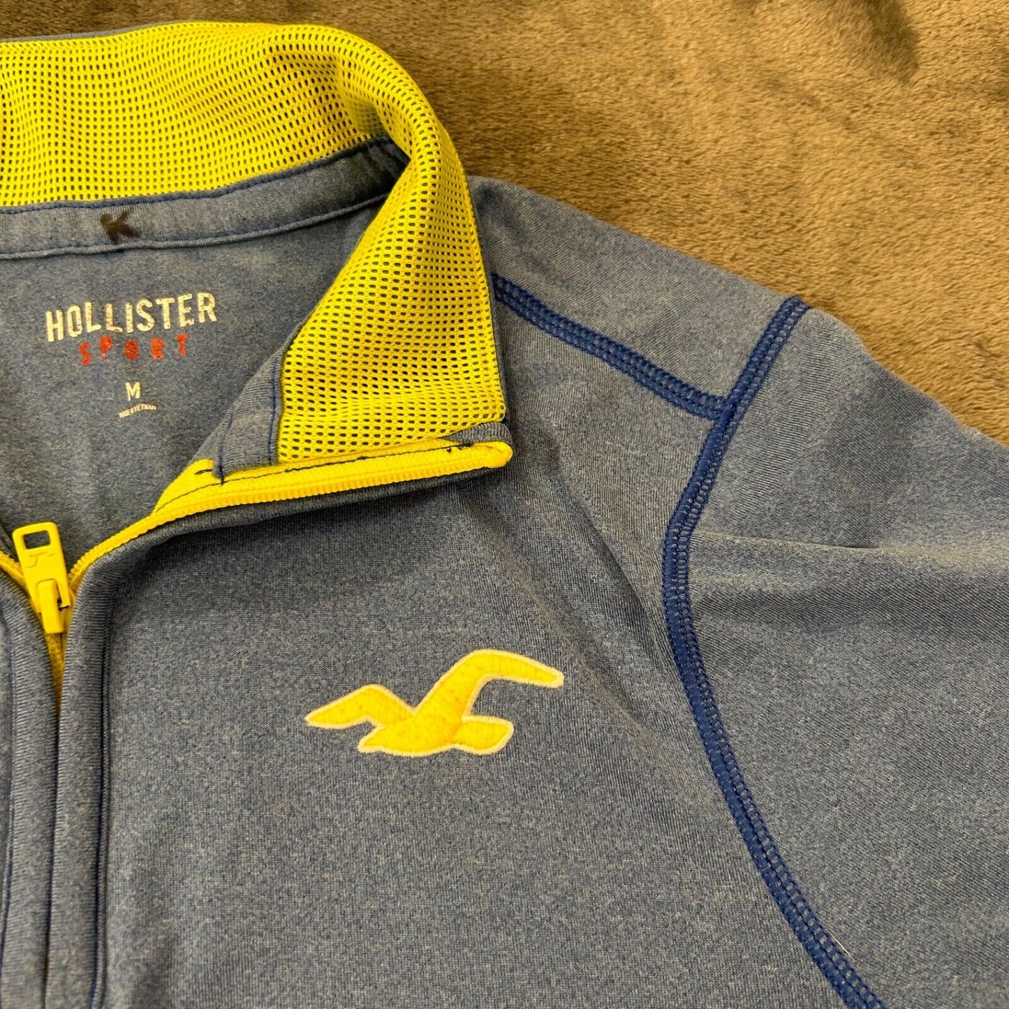Hollister Sport Sweater Mens Medium Blue Pullover Quarter Zip Golf Sweatshirt
