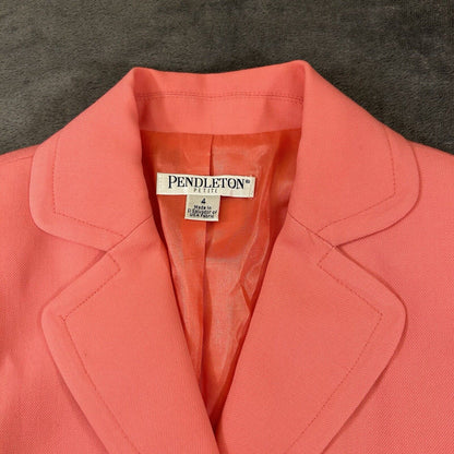 Pendleton Blazer Womens 4 Petite Peach Pink Jacket Virgin Wool Vintage 4 Button