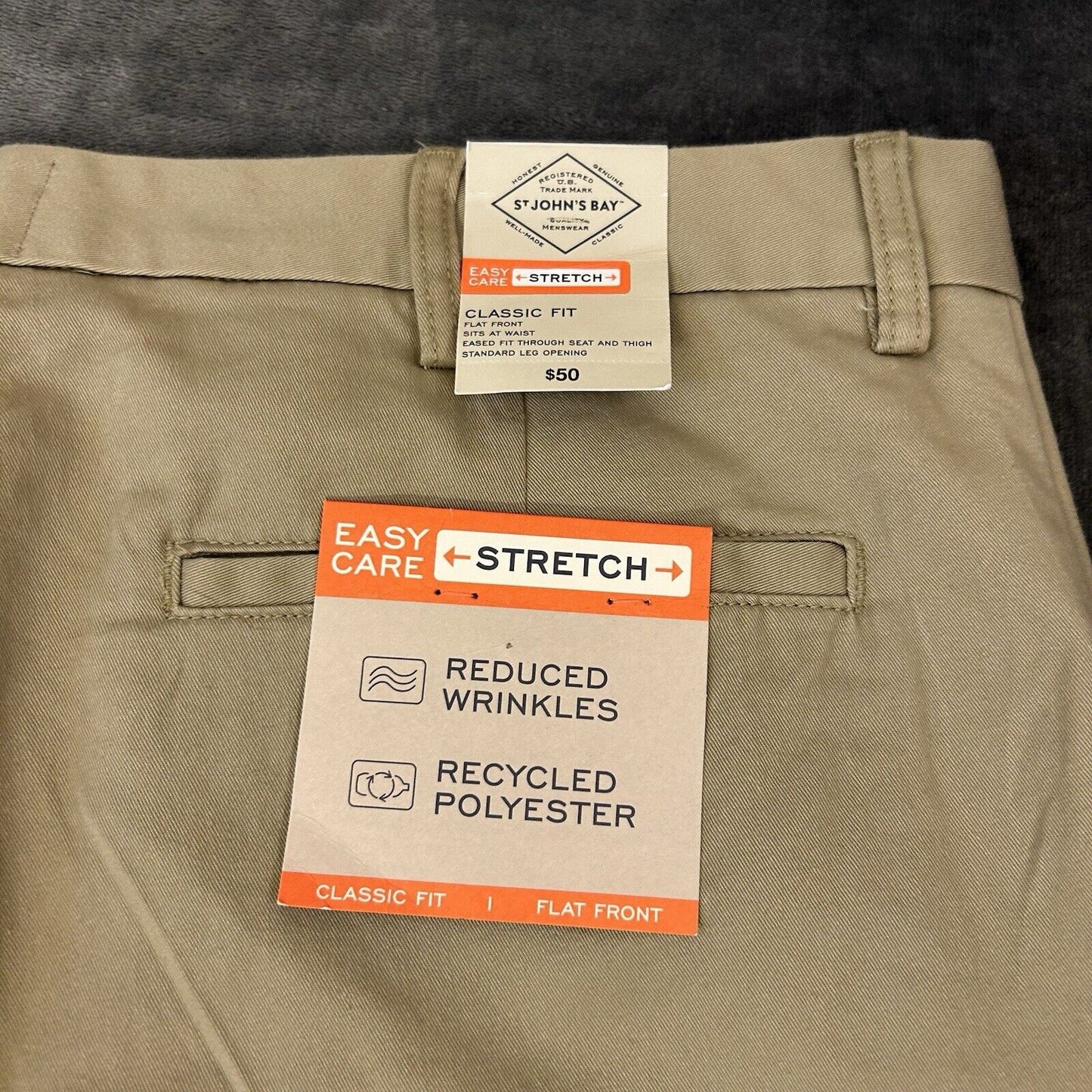 St Johns Bay Chino Pants Mens 40x30" Brown Straight Leg Work Classic Fit Stretch