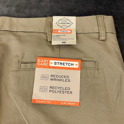 St Johns Bay Chino Pants Mens 40x30" Brown Straight Leg Work Classic Fit Stretch