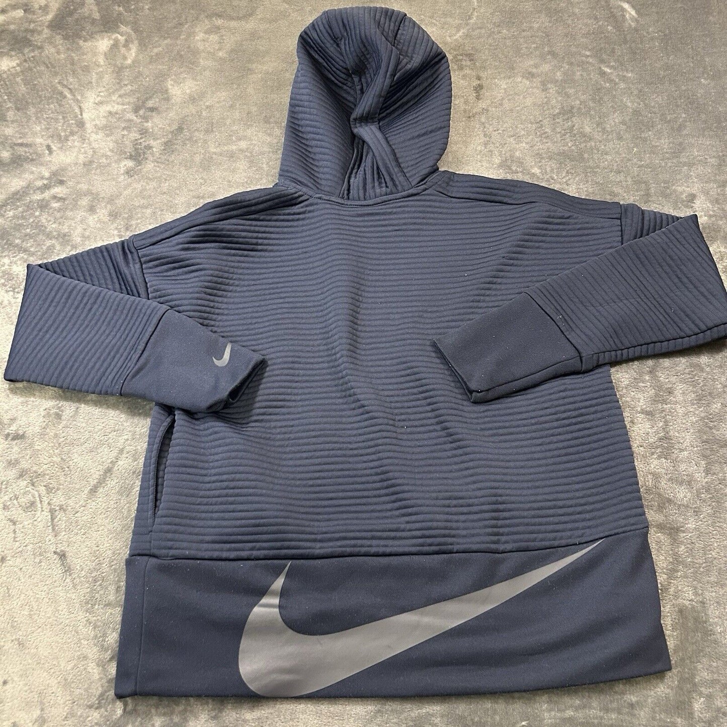 Nike Sweater Womens Extra Small Navy Ribbed Cropped Oversized Sweatshirt Hoodie