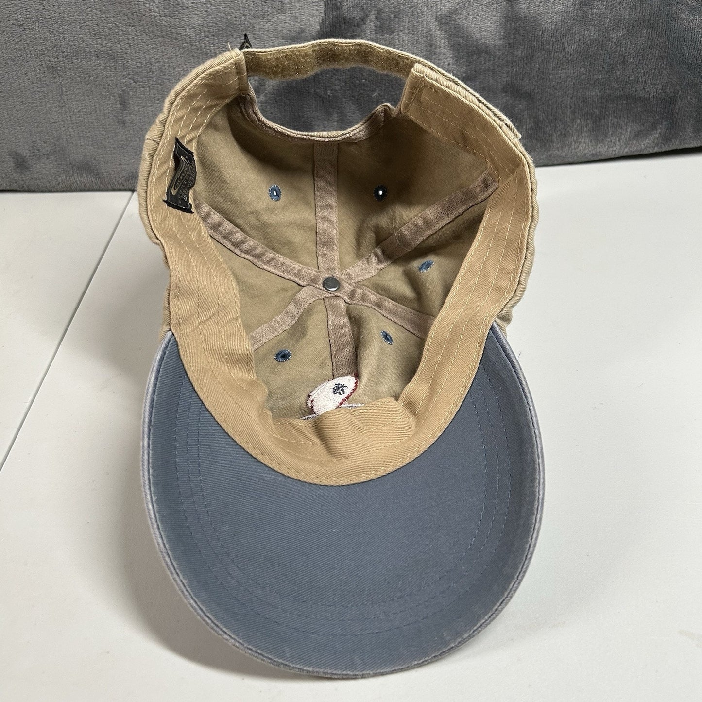 Volcano House Baseball Hat Cap Mens Strap Back Brown Blue Vintage Adjustable